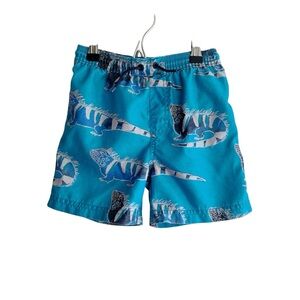 Tea Collection Blue Iguana Print Swim Trunks